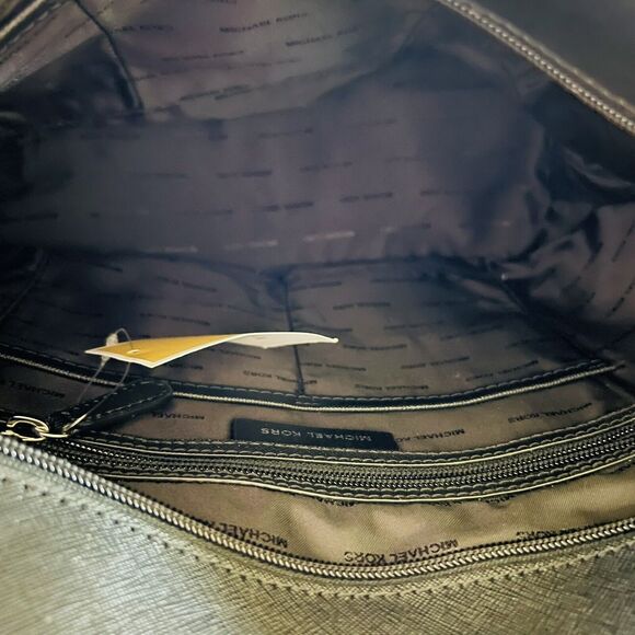 MICHAEL KORS Morgan Black Gray Logo Print Leather Medium Tote Bag - Picture 7 of 9